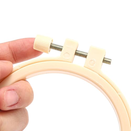 3Pcs 8 Inch Plastic Embroidery Hoops with Sewing Scissors, Seam Ripper,Needle Threader, Round Cross Stitch Hoops with Adjustable Screw, Lightweight & Durable Craft Hoops. - color: white