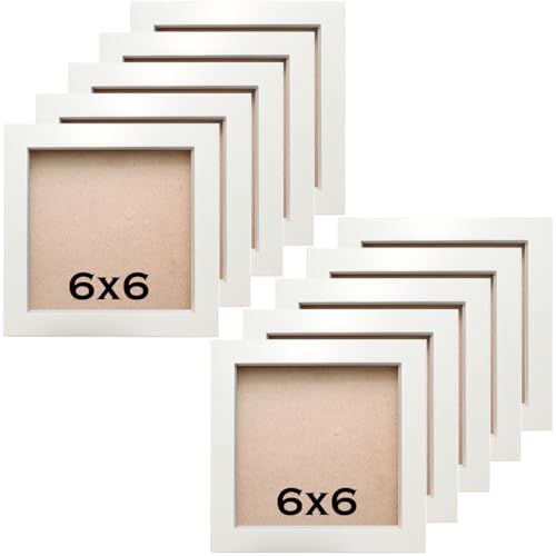 ZXT-parts 6x6 Picture Frames Set of 10 White Solid Wood Wall Mounted - size: 6x6