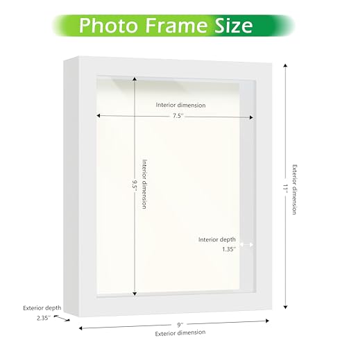 FrameWorks 8” x 10” White Wooden Shadow Box Frame – Display Case with Soft Felt Back, Memory Box with Tempered Glass, Display Box with Elegant White Ball Push Pins, Wooden Flower Box - color: White, size: 8"x10"