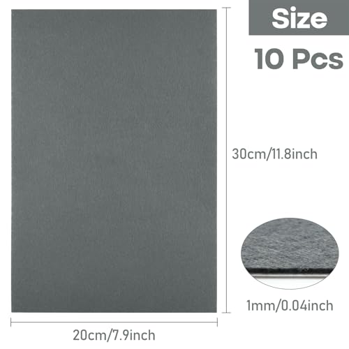 CHRORINE 10 Pcs Grey Felt Fabric Sheets Self Adhesive Felt Sheets 8 x 12 Inches Felt Paper for Art and Craft Supplies - color: Grey