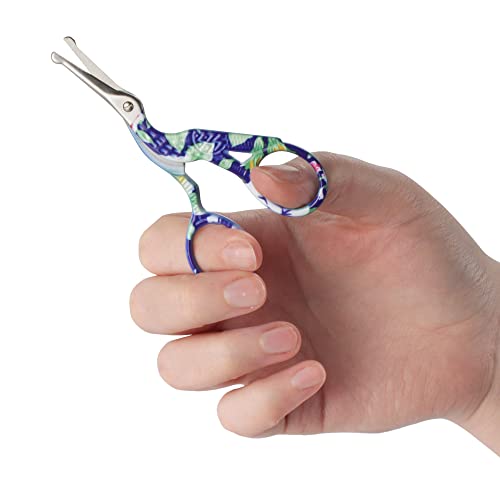 JubileeYarn TSA Compliant Rounded Embroidery Craft Stainless Steel Stork Scissors - Small Blue - 1 Unit - color: Small Stork Blue, size: 1 Unit