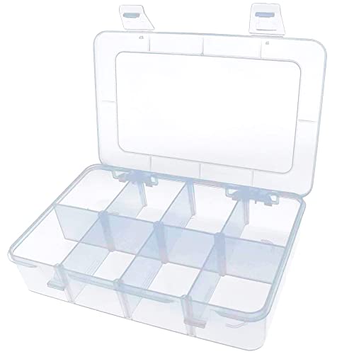 Xiaoyztan Bead Organizer Box Adjustable Dividers 8 Grids Clear 7.3x4.9 Inch - size: 7.9x4.9x1.65 in