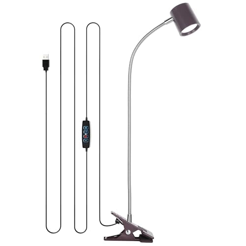 Dott Arts Desk Lamp,USB Clip On Light with 3 Color Modes,LED Reading Lamp - color: Brown