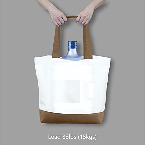 TOPDesign 1-Pack Super Strong Large 12oz Cotton Canvas Tote Bag, Reusable Grocery Shopping Cloth Bag, Fashionable Two-Tone Tote for Crafts, DIY Your Creative Designs - color: Brown/White