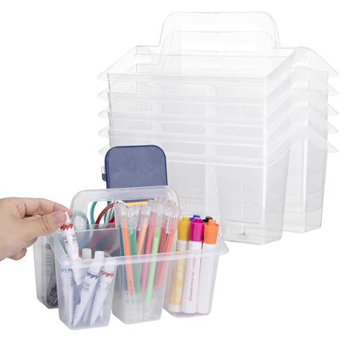 Plastic Caddy With Handle,Protable Classroom Craft Caddy, 6-pack Storage Caddy For Pencil,Pen,Craft Tools (Clear) - color: Clear
