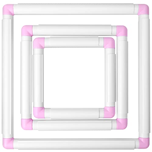Pllieay 3 Pack Square Embroidery Hoops, Plastic Cross-Stitch Hoops