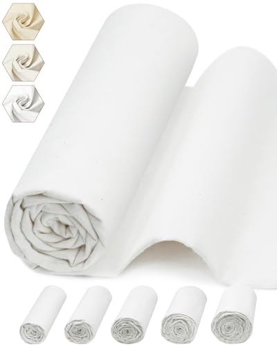 FIVEIZERO 100% Cotton Muslin Fabric by The Yard,59in x 1yd White Bleached Cotton Muslin Cloths–Medium Weight Beige Calico Fabric for Sewing,Quilting,Embroidery,Crafts & Apparel Projects - color: White, size: 1 yard pre cut