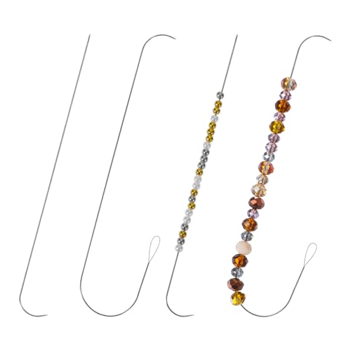 Nogeqi 4 Pcs Big Eye Beading Needles for Jewelry Making, Bead Spinner Needles, Stainless Bead Needle, Curved Beads Threader for Bracelet Necklace Jewelry Making