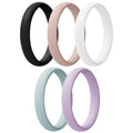 Egnaro Women's Silicone Wedding Ring 2.5mm Wide 1.8mm Thick Rubber Band Set - color: A2-Black, Light Green, Light Pink, Light Purple, White