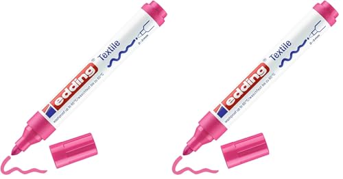 edding 4500 textile marker - neon pink - 1 pen - round nib 2-3 mm - permanent fabric markers for drawing on textiles, wash-resistant up to 60 °C - marker pens for fabric lettering (Pack of 2) - color: Neon Pink, size: 1 Count (Pack of 2)