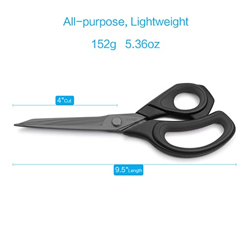 LIVINGO Fabric Scissors 9.5" Heavy Duty Tailor Shears Black - color: Light Black/Black, size: 9.5"