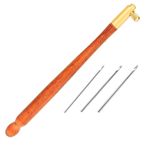 GBSCLOVER Tambour Hook with 3 Needles, Stainless Steel Tambour Embroidery Needle, Wooden Handle Embroidery Beading Crochet Set for Sewing, Crafting, Beading, Diamond Embroideries