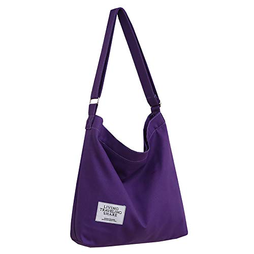 Covelin Women's Retro Large Size Canvas Shoulder Bag Hobo Crossbody Handbag Casual Tote - color: Purple