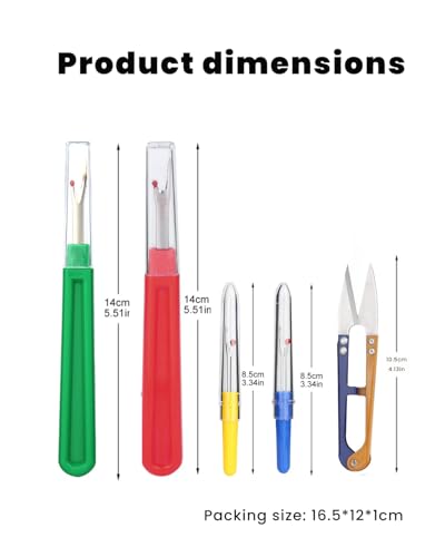 6PCS Seam Ripper Tool with Zipper Bag, Steam Stitch Sewing Tools Includes 2 Large/2 Small Stitch/Sewing Scissors and Tape Measure, Removers for Precision Sewing and Crafting