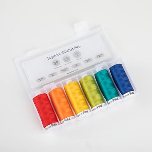 Superior Threads PIMA 50 wt Cotton Sewing Thread Set 1200 Yard Spool 6-Pack (Brights) - color: Brights