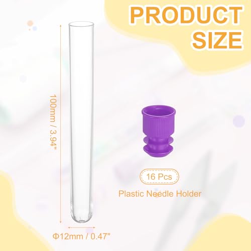PATIKIL 3.9" Length Plastic Sewing Needle Storage Holder, 16 Pcs Portable Embroidery Needle Clear Pin Toothpick Storage Tubes Case for Craft Knitting, Purple - color: Purple, size: 3.9"