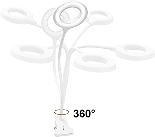 Desk Lamp, JKSWT Clip on Light Reading Light Ring Light LED with 3 Color Modes, 9 Brightness Dimmer, 60 pcs LEDs, Touch-Sensitive Control Pane, 360 ° Flexible Gooseneck Bed Light