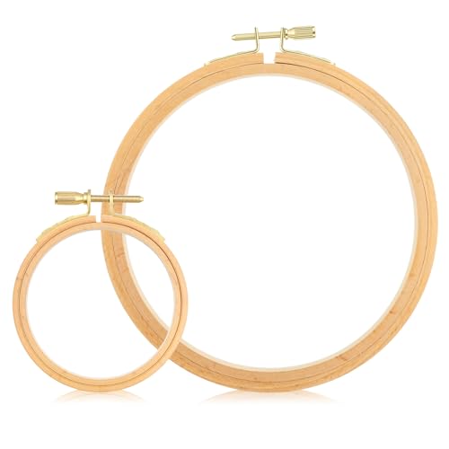 2 Pieces Embroidery Hoops 3 Inch and 6 Inch Cross Stitch Hoop Beech Wood Circle Hoop Ring Round Small Embroidery Frame for DIY Embroidery, Craft Sewing and Ornaments - size: 3 inch, 6inch
