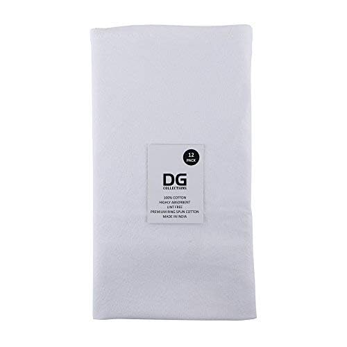DG Collections 100% Cotton Flour Sack Towels – 12 Pack, 18x28 Inches, White, Lint-Free, Pre-Washed, Hemmed Edges – Reusable Kitchen Towels for Cleaning, Embroidery, Printing & Crafts - White - color: White, size: Set of 12 (18x28 Inches)