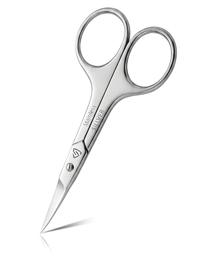 SILLVER Nail Scissors Curved Professional for Women and Men, Facial Hair Small Grooming Scissors for Nail, Eyebrows, Nose Hair, Mustache, Beard, Eyelashes, Dry Skin - Manicure Scissors - size: Heavy 6-1.5mm Blade Width
