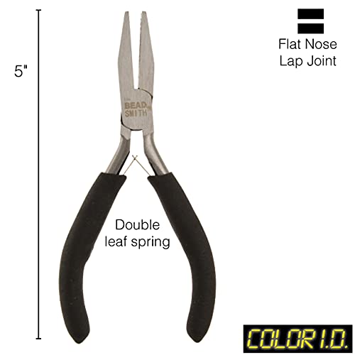 The Beadsmith Color-ID Flat Nose Plier – 5 inches (127mm) – Red Comfort Grip Handle – Polished Steel Head and Double-Leaf Spring - Tool for Jewelry Making - size: Flat Nose - 5 Inches