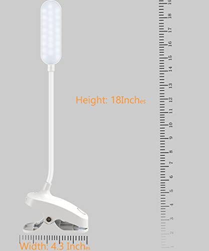 COLORLIFE Desk Lamp Clip On Light-7W 2600mAH Flexible Gooseneck Battery Operated Rechargeable Reading Lamp with Clamp & Stepless Brightness for Desk,Piano,Bed Headboard and Computers - color: White