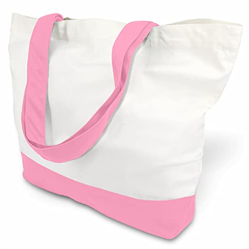 TOPDesign 1-Pack Super Strong Large 12oz Cotton Canvas Tote Bag, Reusable Grocery Shopping Cloth Bag, Fashionable Two-Tone Tote for Crafts, DIY Your Creative Designs - color: Pink/White