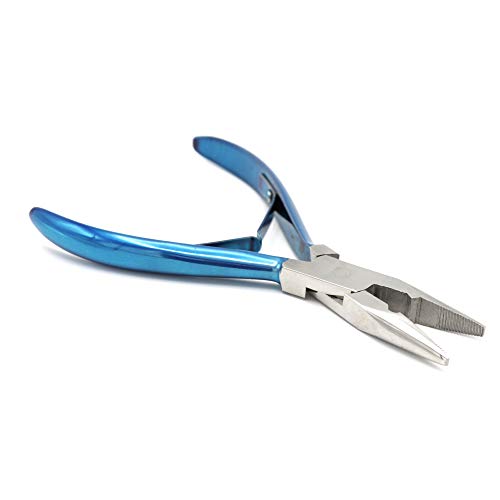 Professional Hair Extension & Beading Tool Kit Remove Plier Set for beads (4 Piece) I-Link Micro Ring Loop Needle Pulling Hook Threader Wire for Silicone Rings (Blue) - color: Blue