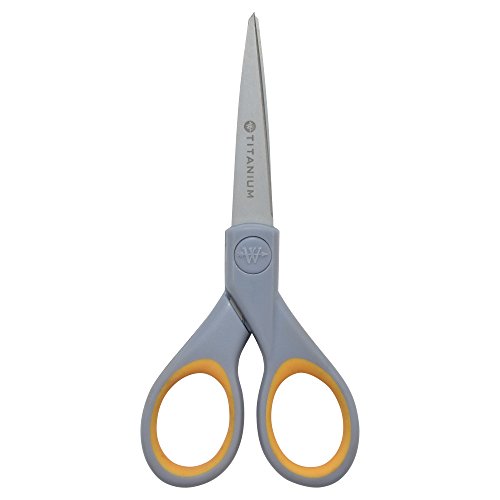 Westcott 13525 5-Inch Pointed Titanium-Bonded Crafting Scissors with Soft Handles, Gray/Yellow - style: Single (5 inch)