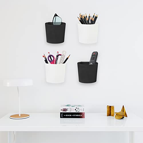 4 Pack Wall Caddy Pen Holders, White & Black Pencil Cups Storage Organizer - color: White & Black