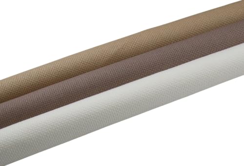 KCS 3 pc of 15" x 18"(38cmx45cm) 14 Count Cross Stitch Cotton Aida Cloth Needlework Rolled Fabric Box,14CT,Antique White +Coffee+Khaki - color: Antique White +Coffee+khaki, size: 14CT