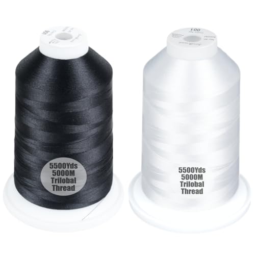 Simthread 2Pk 5500Y 40WT Polyester Embroidery Thread Black900 White001 - color: Classic Duo(Black+White)