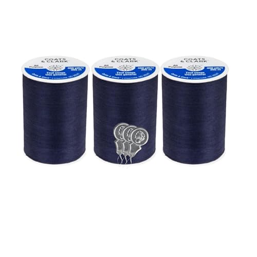 Coats & Clark Dual Duty All Purpose Sewing Thread 230A 400 Yards Each Spool 3 Pack Bundle with Bella's Crafts Needle Threaders (Navy) - color: Navy