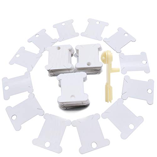 Fokanlo 300 Pieces Plastic Floss Bobbins with 1 Bobbin White Winders for Cross Stitch Cotton Thread Craft DIY Sewing Storage,Thread Organizer Holder Set Embroidery Stitch Bobbin 300+1