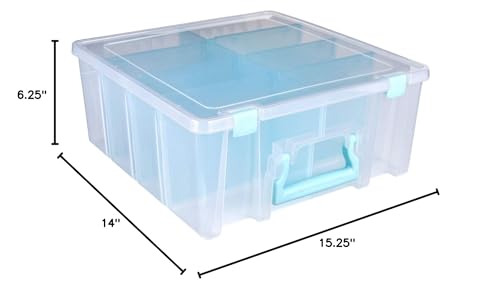 ArtBin 6990SA Super Satchel Double Deep with Removable Dividers, Large Portable Art & Craft Storage with Handle, Translucent/Aqua Mist