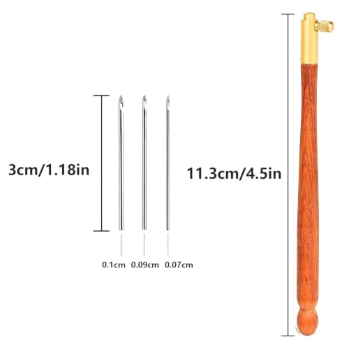 GBSCLOVER Tambour Hook with 3 Needles, Stainless Steel Tambour Embroidery Needle, Wooden Handle Embroidery Beading Crochet Set for Sewing, Crafting, Beading, Diamond Embroideries