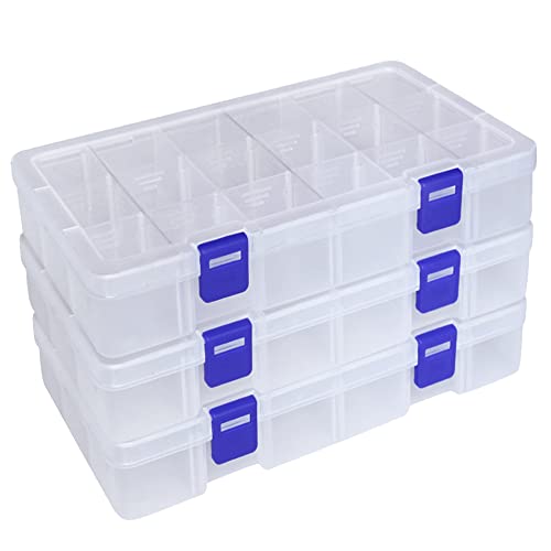 Qualsen Bead Organizer Box with Adjustable Dividers, 18 Girds, 3 Pack - size: 18 Gird-3pcs