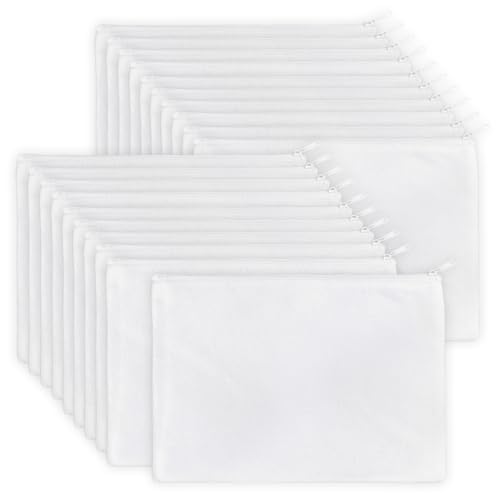Koolmox 20 PCS Blank Canvas Makeup Bags, Bulk White Cosmetic Makeup Bags Canvas Pouch with White Zipper for Tie Dye, Embroidery, Patches, Heat Transfer Sublimation Painting DIY Customization - color: White White, size: Small (8x5'')