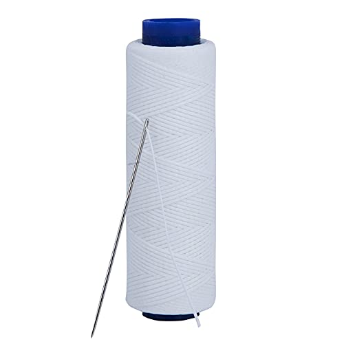 Waxed Thread, Strong Thread for Leather, Upholstery, Shoe, Bag, incl. Needle (Colour: White) - color: White