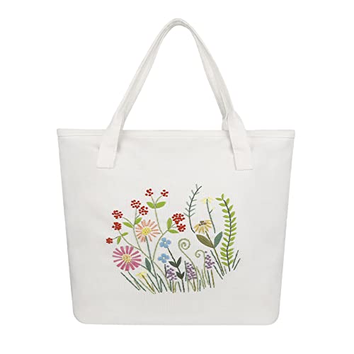 Embroidery Kit Canvas Tote Bag with Patterns for Beginners, Personalized Canvas Bag Kits, Bamboo Embroidery Hoop, English Instruction for DIY Crafts with Tools - color: Multi 1