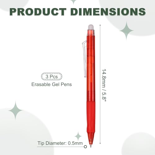 PATIKIL 3pcs Erasable Gel Pens 0.5mm Fine Point Retractable Heat Dark Red - color: Dark Red