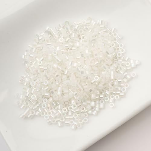 John Bead 25g Cylin Beads Off White AB 11/0 Glass Cylindrical Seed Beads for Jewelry Bracelets Necklaces Earrings Making Embroidery - color: Transparent Off White AB