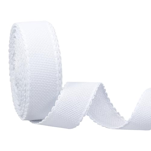 BENECREAT 14.8yd x 1.4in Aida Band with White Edge, Cross Stitch Fabric for Embroidery Needlework Bookmark DIY Crafts, 0.7mm Thick - color: White Edge
