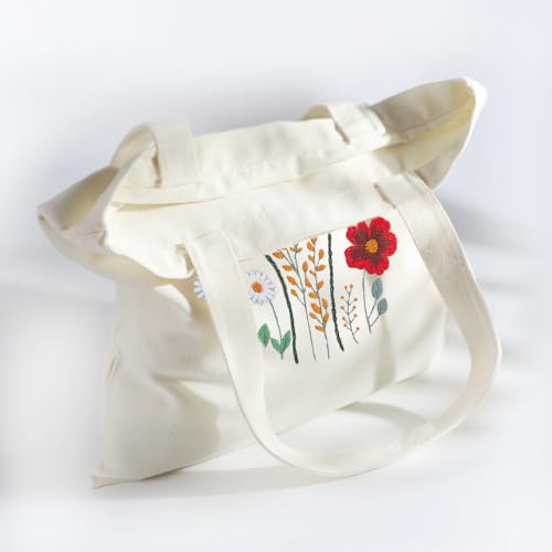Huacan Embroidery Canvas Bag Kits for Adults Beginner Stamped Flowers Pattern DIY Cross Stitch Printed Flower Stitching Sewing Kit - color: Flower 8