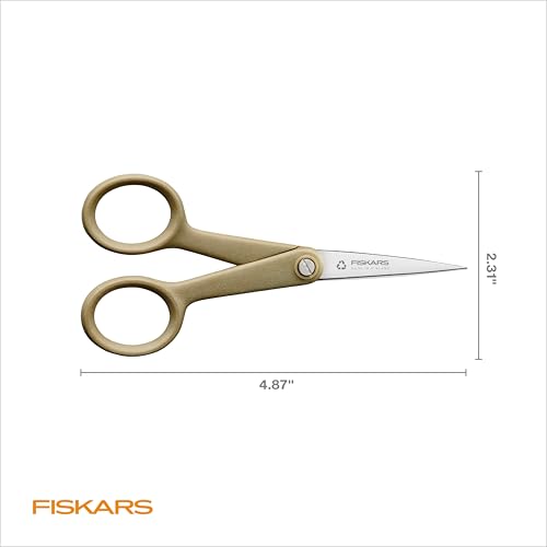 Fiskars 5" Recycled Micro-Tip Fabric Scissors, Detail Craft Scissors, Beige