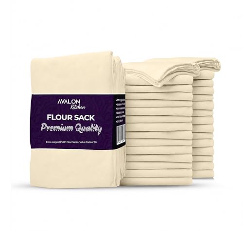 Avalon Kitchen Flour Sack Towels – 30 Pack, 28x28 Inch, 100% Cotton – Flour Sack Dish Towels for Drying Dishes, Baking, Bread Proofing, Crafting & Embroidery – Reusable Beige Kitchen Towel - color: Beige, size: 30 Pack - 28x28 inches