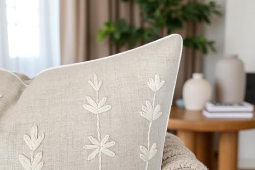 VAGMINE Embroidered Wildflower 18x18 Throw Pillow Cover, Natural - color: Natural-daisy, size: 18" x 18" (Pack of 1)