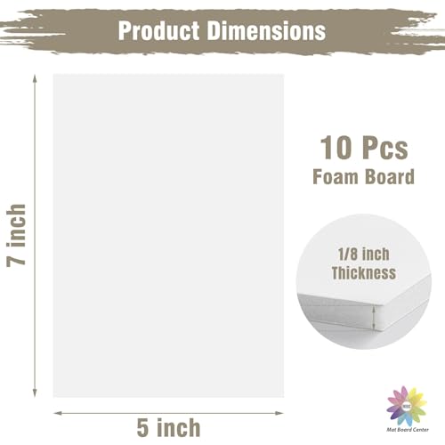 Mat Board Center Pack of 10 Acid-Free Foam Boards White 5x7 inch 1/8" Thick - color: White, size: 5x7