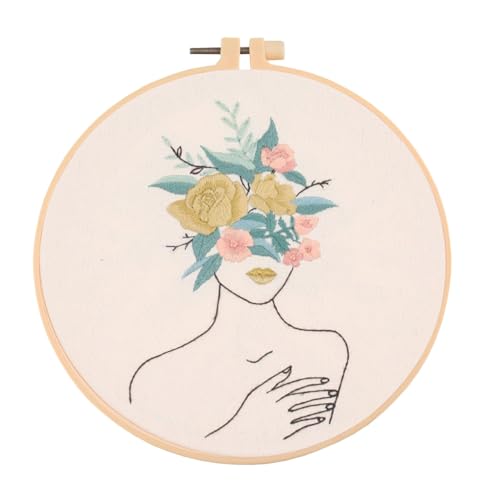 Chenflying Embroidery Starter Kits, 1/3 Sets Art Embroidery Kits for Beginners Adults with Embroidery Hoops Threads Needles and Instructions (Beige 4) - color: Beige 4