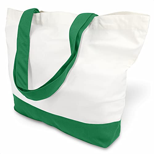 TOPDesign 1-Pack Super Strong Large 12oz Cotton Canvas Tote Bag, Reusable Grocery Shopping Cloth Bag, Fashionable Two-Tone Tote for Crafts, DIY Your Creative Designs - color: Green/White
